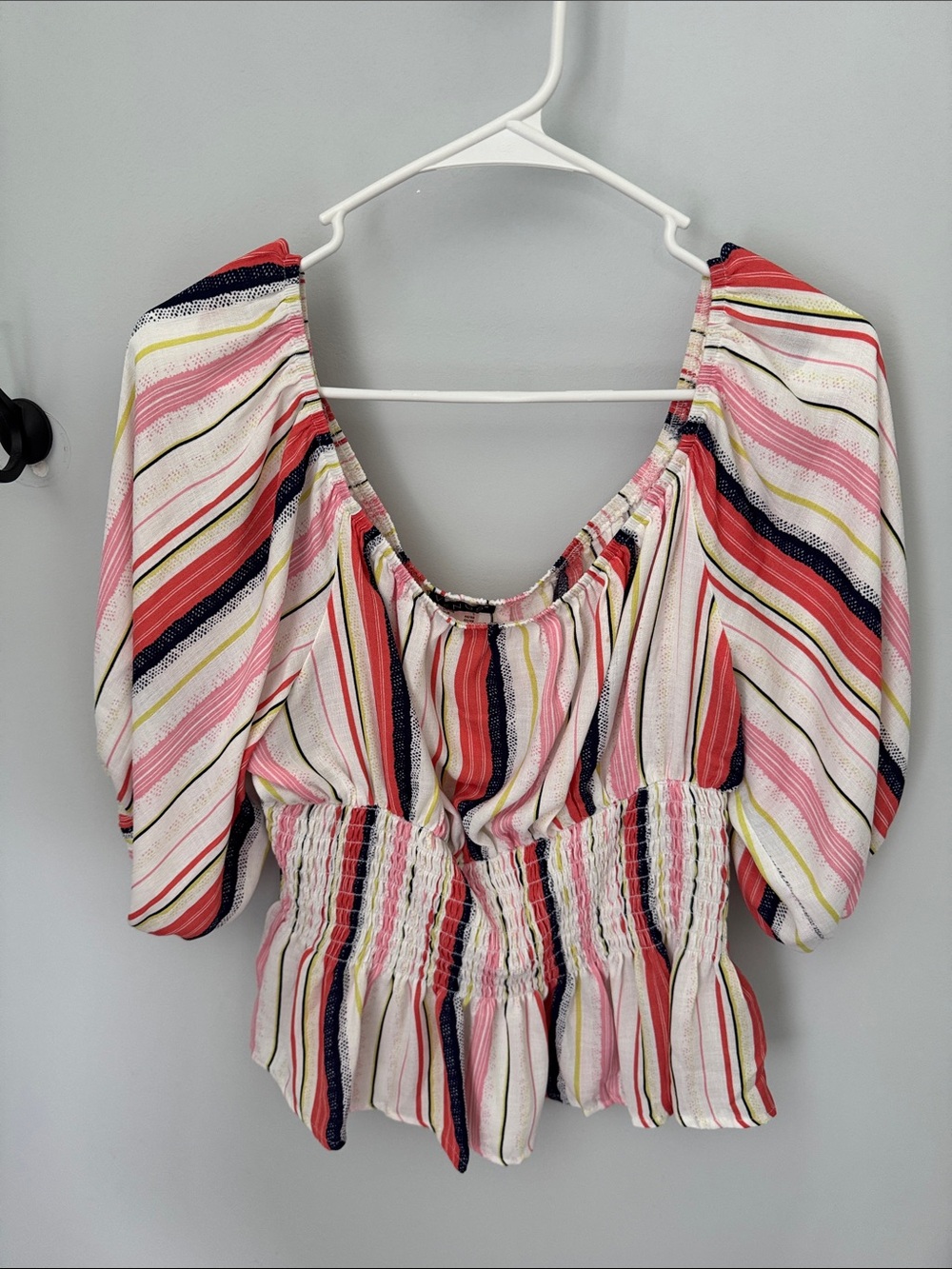 Venus Striped Puff Sleeve Peasant Top - Pink Multi